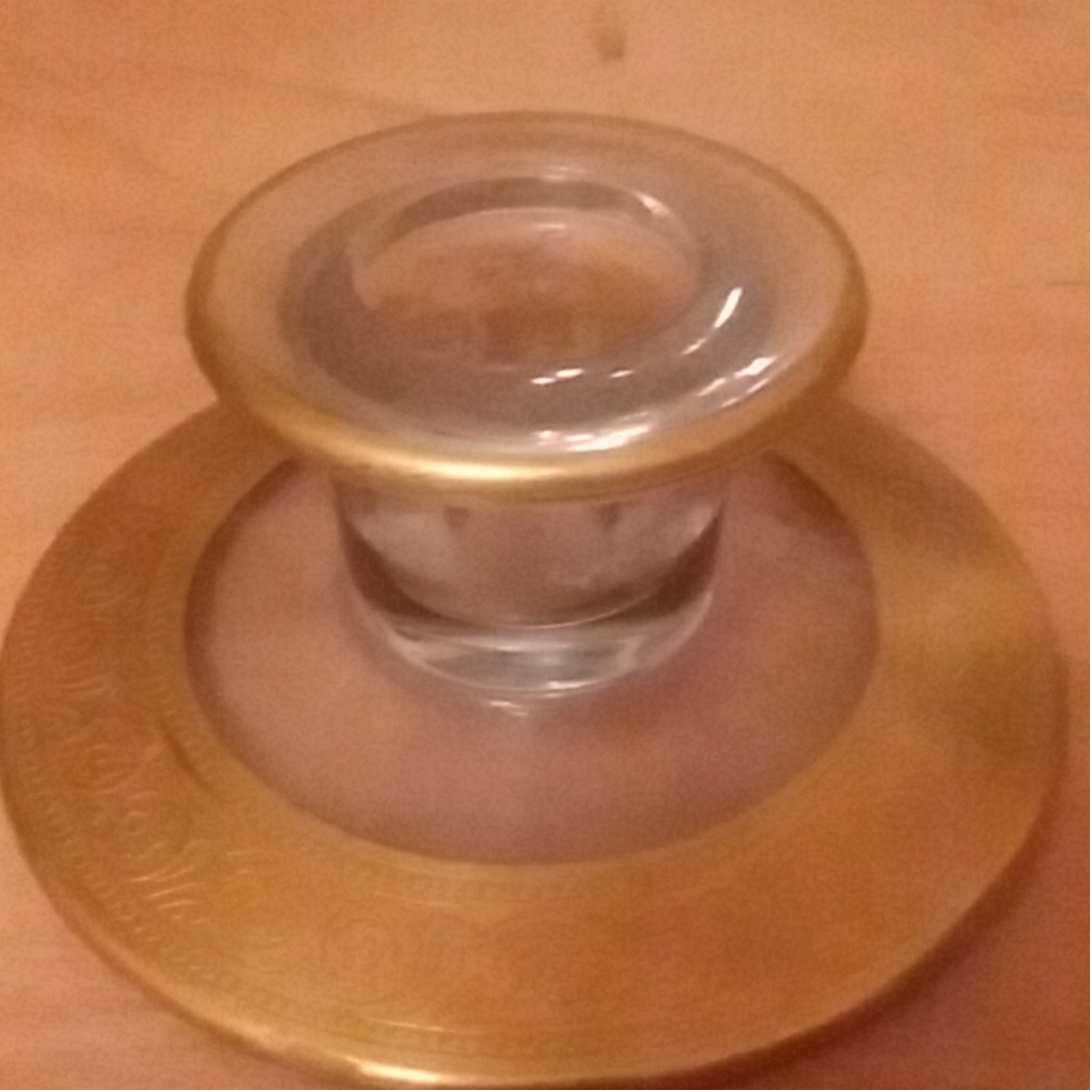 Vintage pair of gold and glass candlesticks